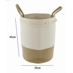 CESTO PORTABIANCHERIA SPORCA IN CORDA INTRECCIATA BORSA CON MANICI 35X45CM 10657