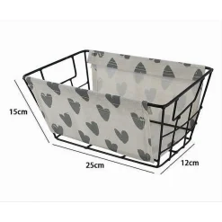 CESTO PORTAOGGETTI IN FERRO TESSUTO STAMPA A CUORI GRIGI MANICI 25X15X12CM 10616