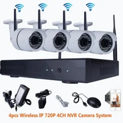 4CH CANALI Wifi DVR NVR KIT Wifi IP Camera Segnale 300 Metri CON 4 TELECAMERE