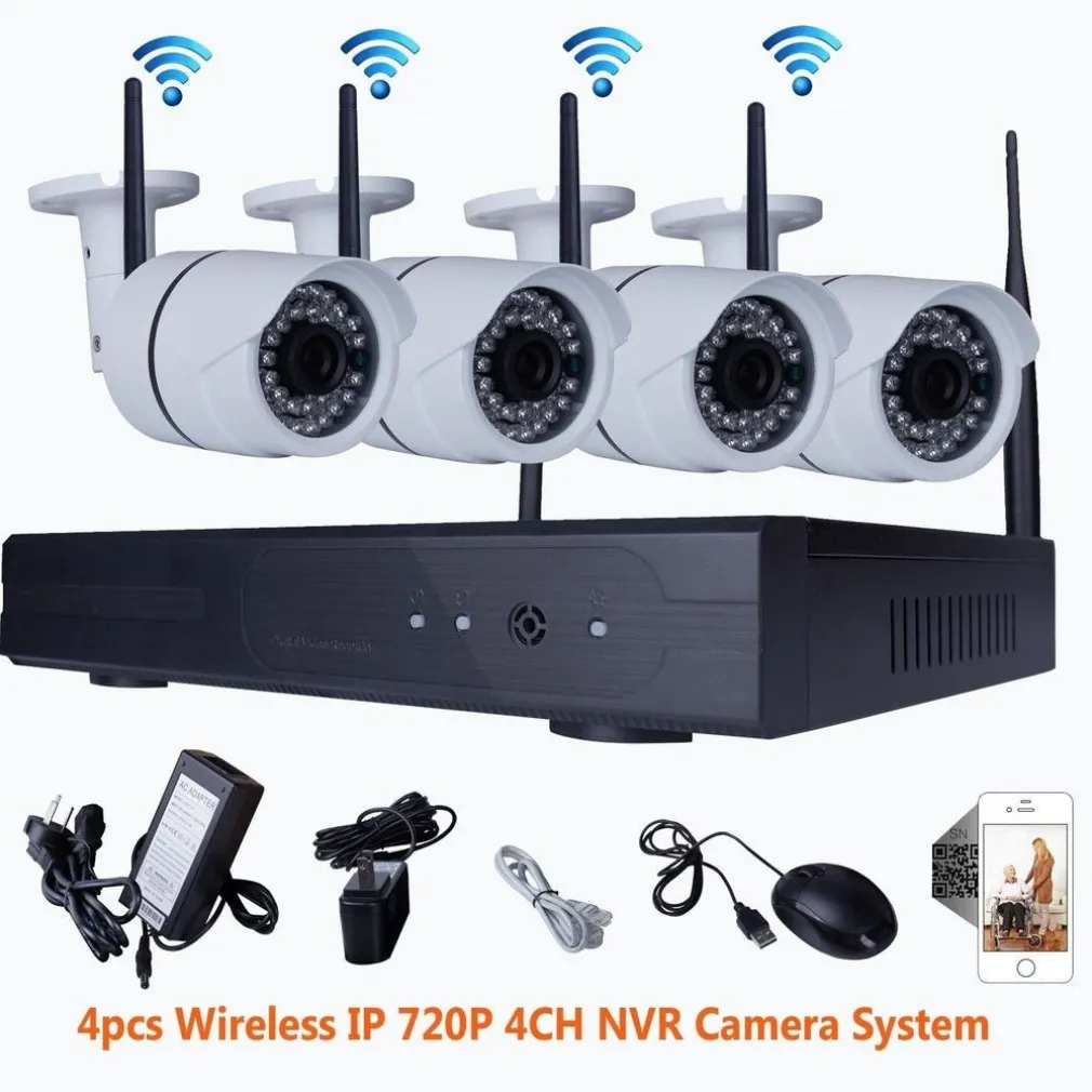 4CH CANALI Wifi DVR NVR KIT Wifi IP Camera Segnale 300 Metri CON 4 TELECAMERE