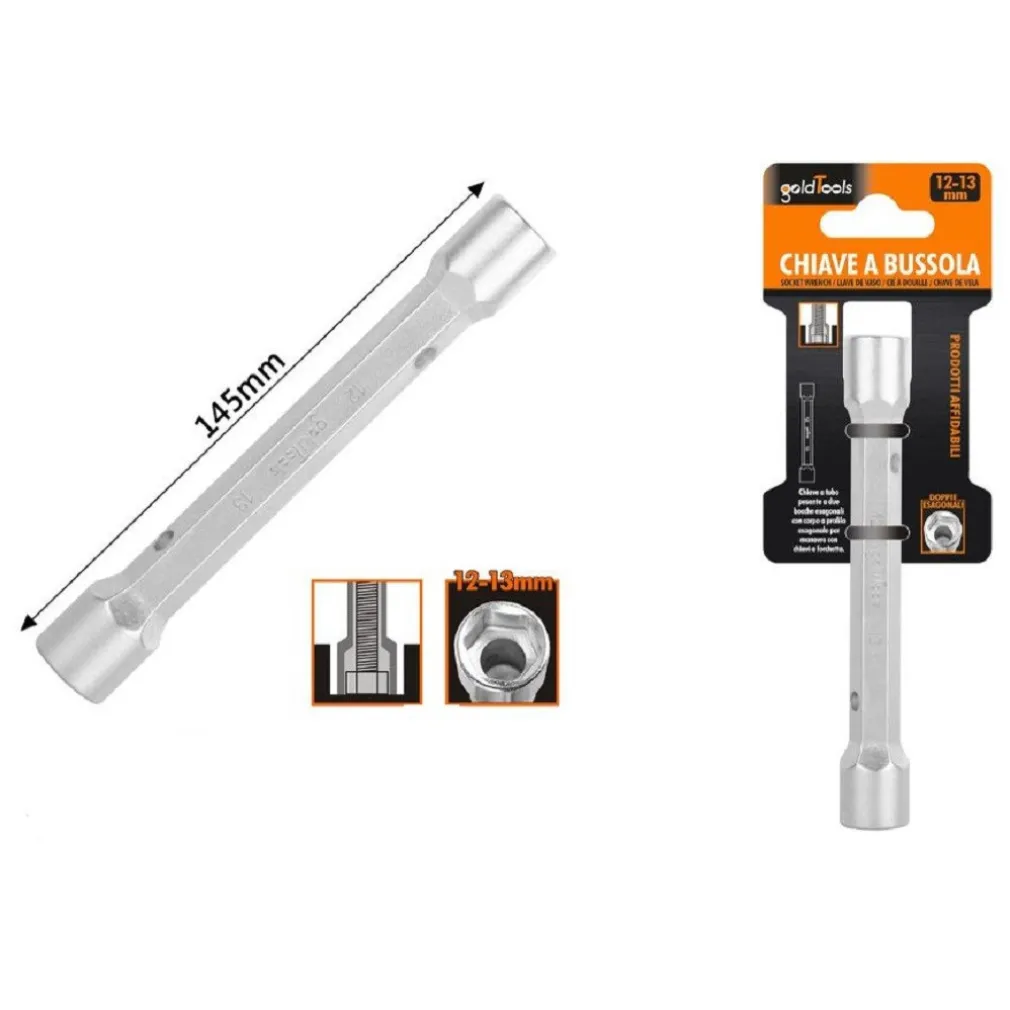 CHIAVE A BUSSOLA TUBO ESAGONALE DA 145 MM DOPPIE BOCCHE ESAGONALI 12-13 MM 97550