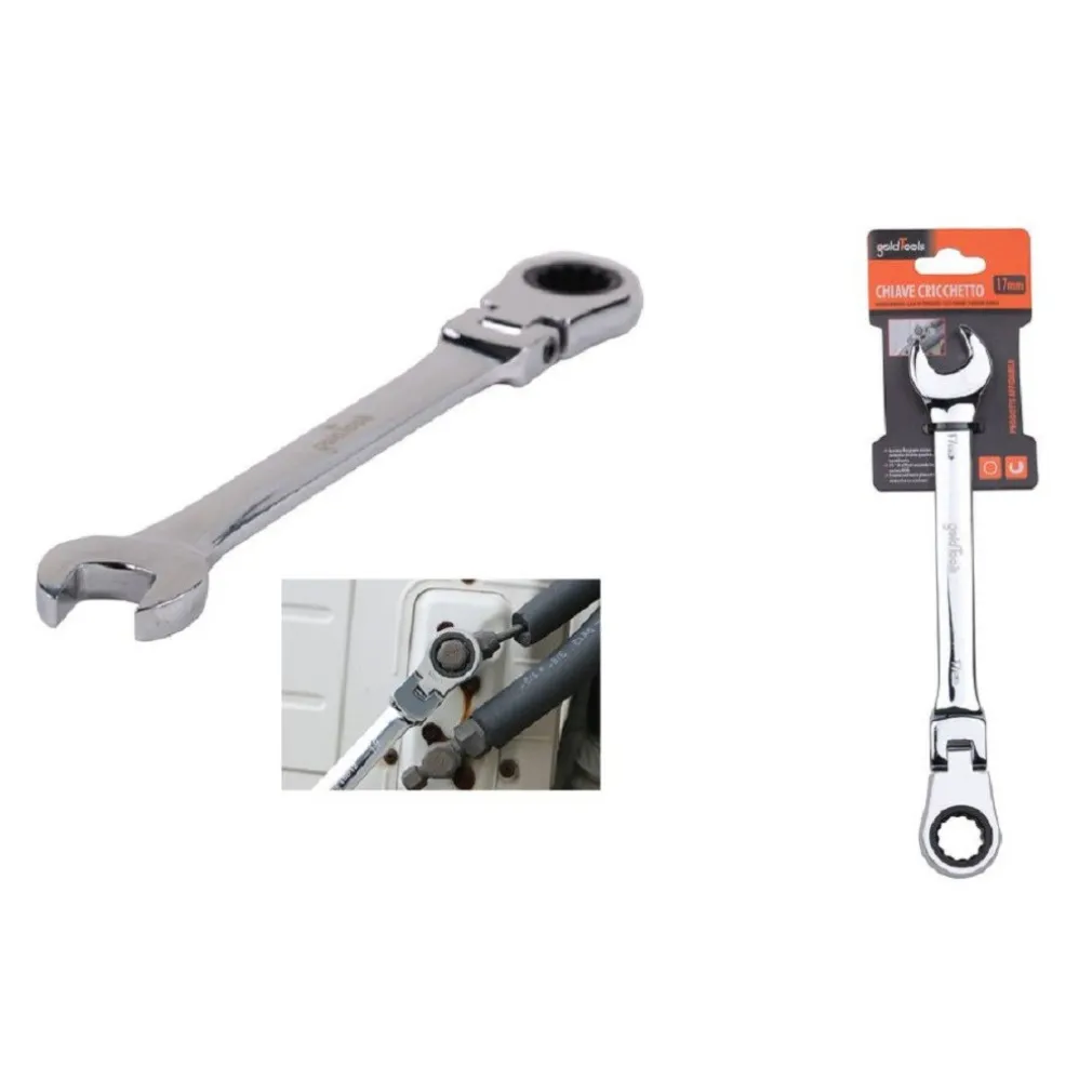 CHIAVE A CRICCHETTO COMBINATA 17MM TESTA PIEGHEVOLE CROMO VANADIO UTENSILE 91738