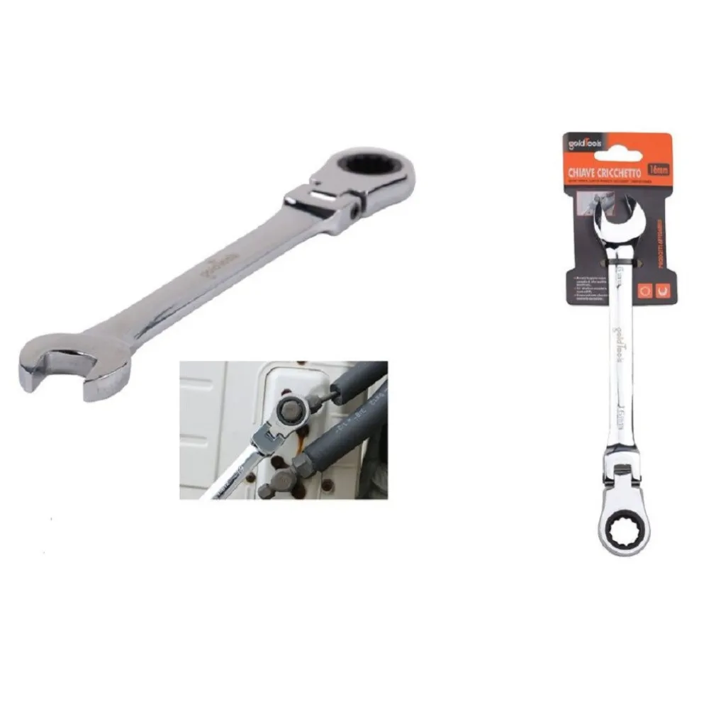 CHIAVE A CRICCHETTO COMBINATA 16MM TESTA PIEGHEVOLE CROMO VANADIO UTENSILE 91737