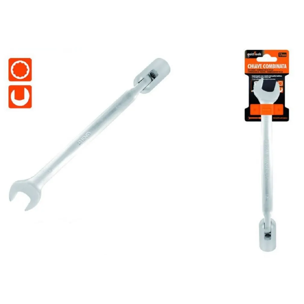 CHIAVE COMBINATA 17MM FISSA E A BUSSOLA POLIGONALE CON SNODO CROMO VANADIO 97565