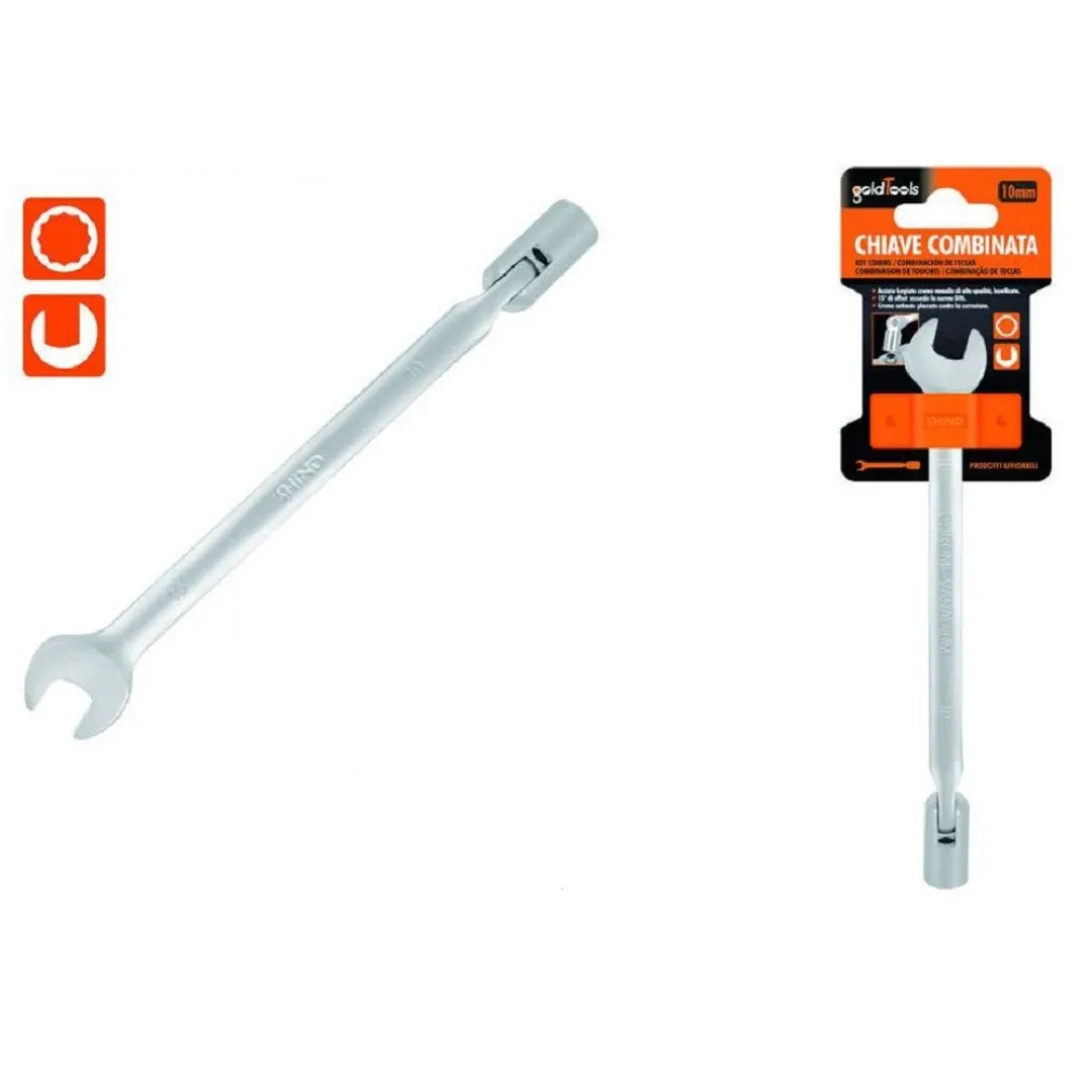 CHIAVE COMBINATA 10MM FISSA E A BUSSOLA POLIGONALE CON SNODO CROMO VANADIO 97558