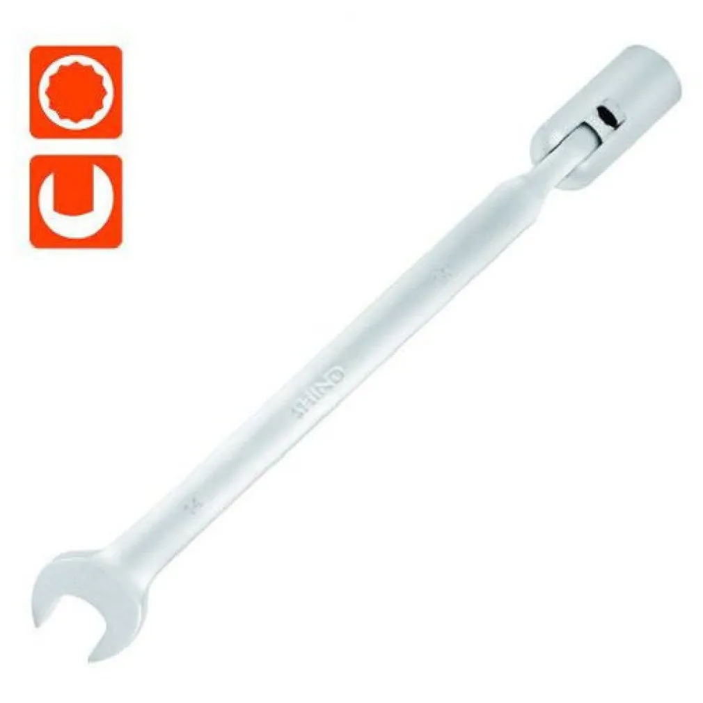 CHIAVE COMBINATA 14MM FISSA E A BUSSOLA POLIGONALE CON SNODO CROMO VANADIO 97562