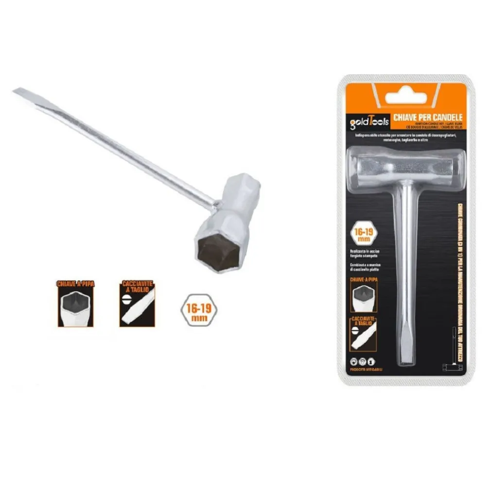 CHIAVE COMBINATA PER CANDELE A PIPA 16-19 MM CACCIAVITE A TAGLIO MOTOSEGHE 57258