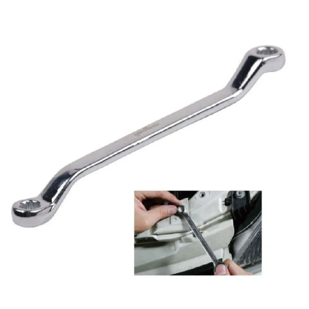 CHIAVE FISSA POLIGONALE A DOPPIA TESTA CURVA 8-9MM ANELLO A STELLA CROMATA 91688