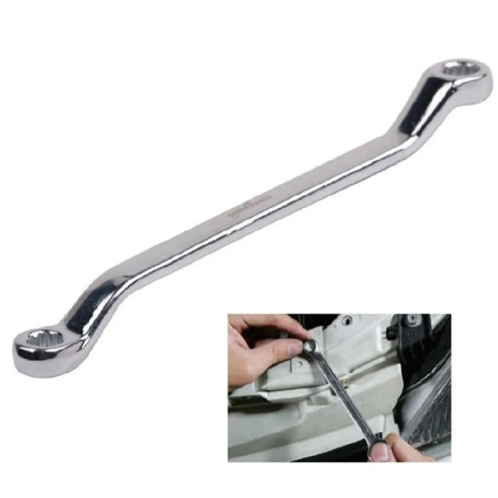 CHIAVE FISSA POLIGONALE DOPPIA TESTA CURVA 9-11 MM ANELLO A STELLA CROMATA 91689