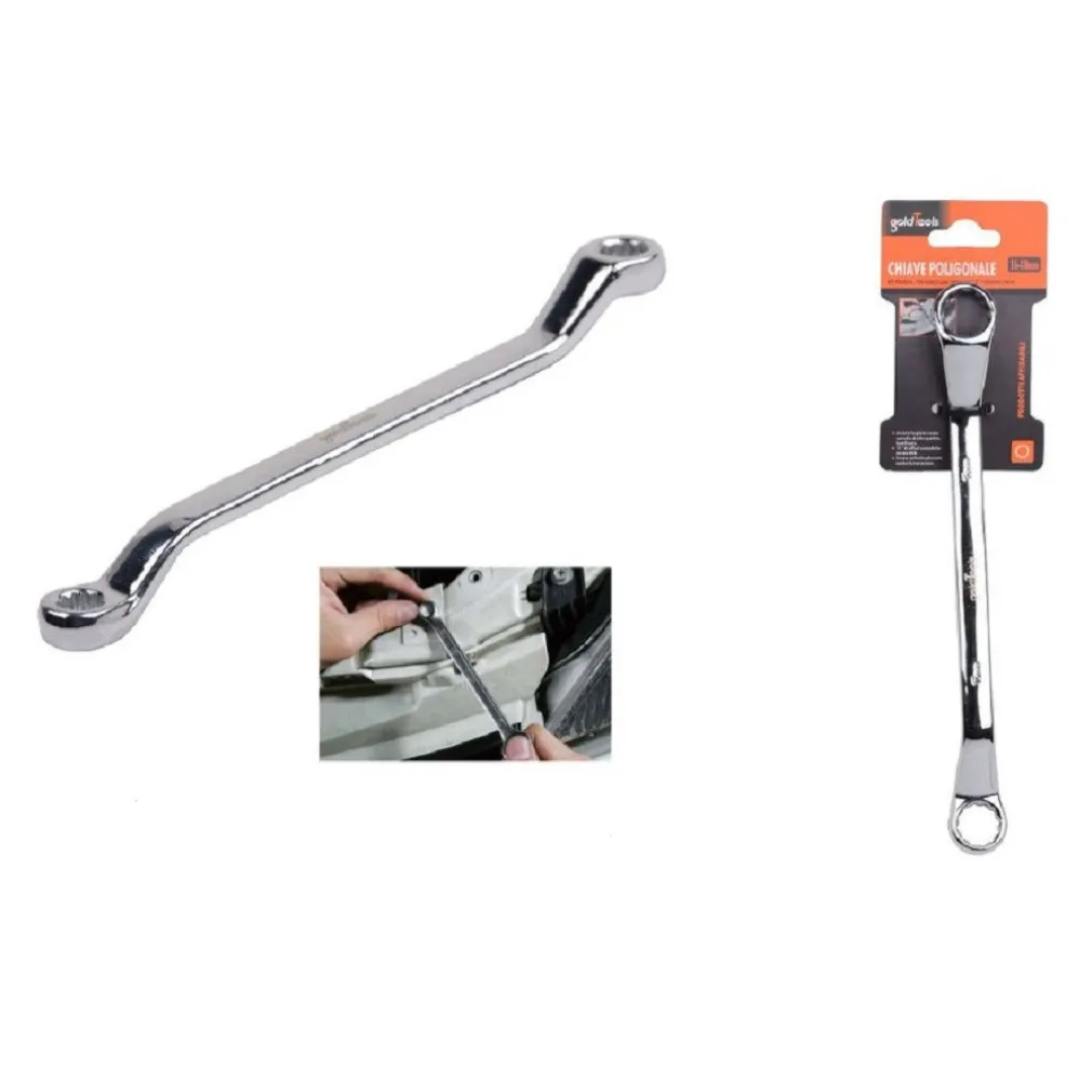 CHIAVE FISSA POLIGONALE DOPPIA TESTA CURVA 16-18MM ANELLO A STELLA CROMATA 91694