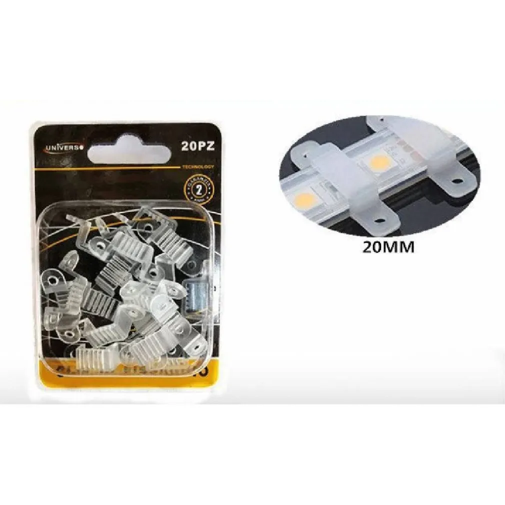 CLIP DI FISSAGGIO DA 20 MM IN SILICONE STRISCE A LED CONFEZIONE DA 20 PZ U-20MM
