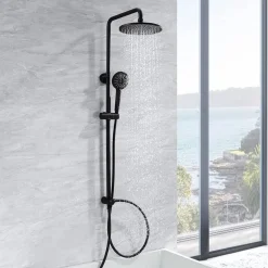 COLONNA DOCCIA SALISCENDI ALTEZZA REGOLABILE SET COMPLETO SOFFIONE DOCCETTA NERO