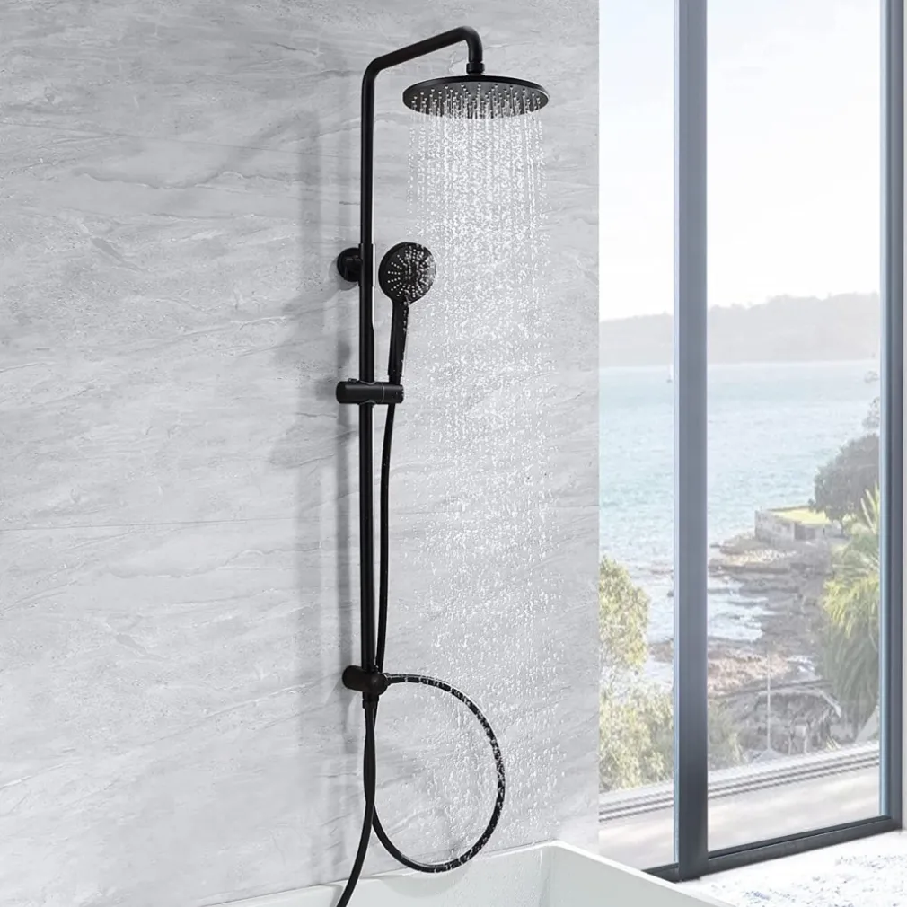 COLONNA DOCCIA SALISCENDI ALTEZZA REGOLABILE SET COMPLETO SOFFIONE DOCCETTA NERO