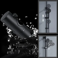 COLONNA DOCCIA SALISCENDI ALTEZZA REGOLABILE SET COMPLETO SOFFIONE DOCCETTA NERO