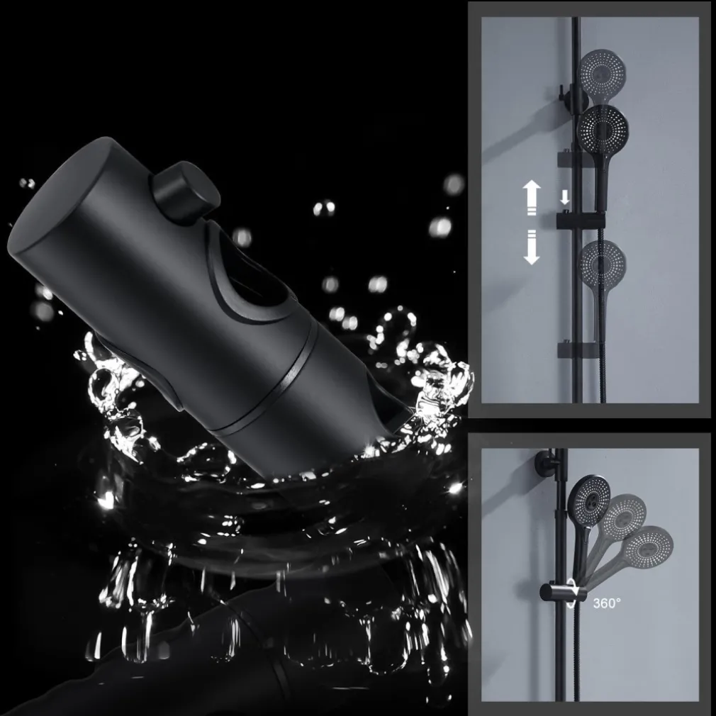 COLONNA DOCCIA SALISCENDI ALTEZZA REGOLABILE SET COMPLETO SOFFIONE DOCCETTA NERO