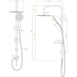 COLONNA DOCCIA SALISCENDI ALTEZZA REGOLABILE SET COMPLETO SOFFIONE DOCCETTA NERO