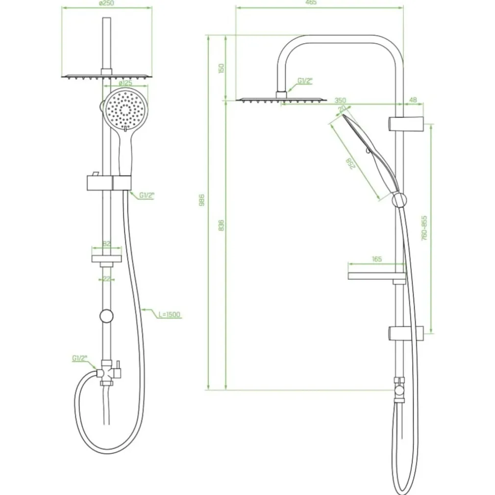 COLONNA DOCCIA SALISCENDI ALTEZZA REGOLABILE SET COMPLETO SOFFIONE DOCCETTA NERO