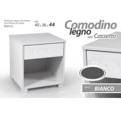 COMODINO CON CASSETO LETTO MODERNO 44X40X36CM LEGNO BIANCO ROVERE SBIANCATO