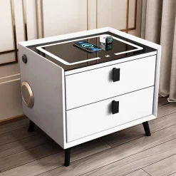 COMODINO INTELLIGENTE CON RICARICA WIRELESS USB ALTOPARLANTE BLUETOOTH LED MULTIFUNZIONALE