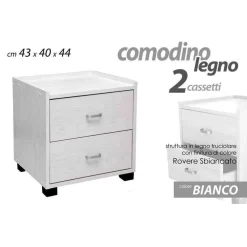 COMODINO LEGNO 2 CASSETTI MOBILE MODERNO 44 X 43 X 40 CM 715679 CAMERA DA LETTO