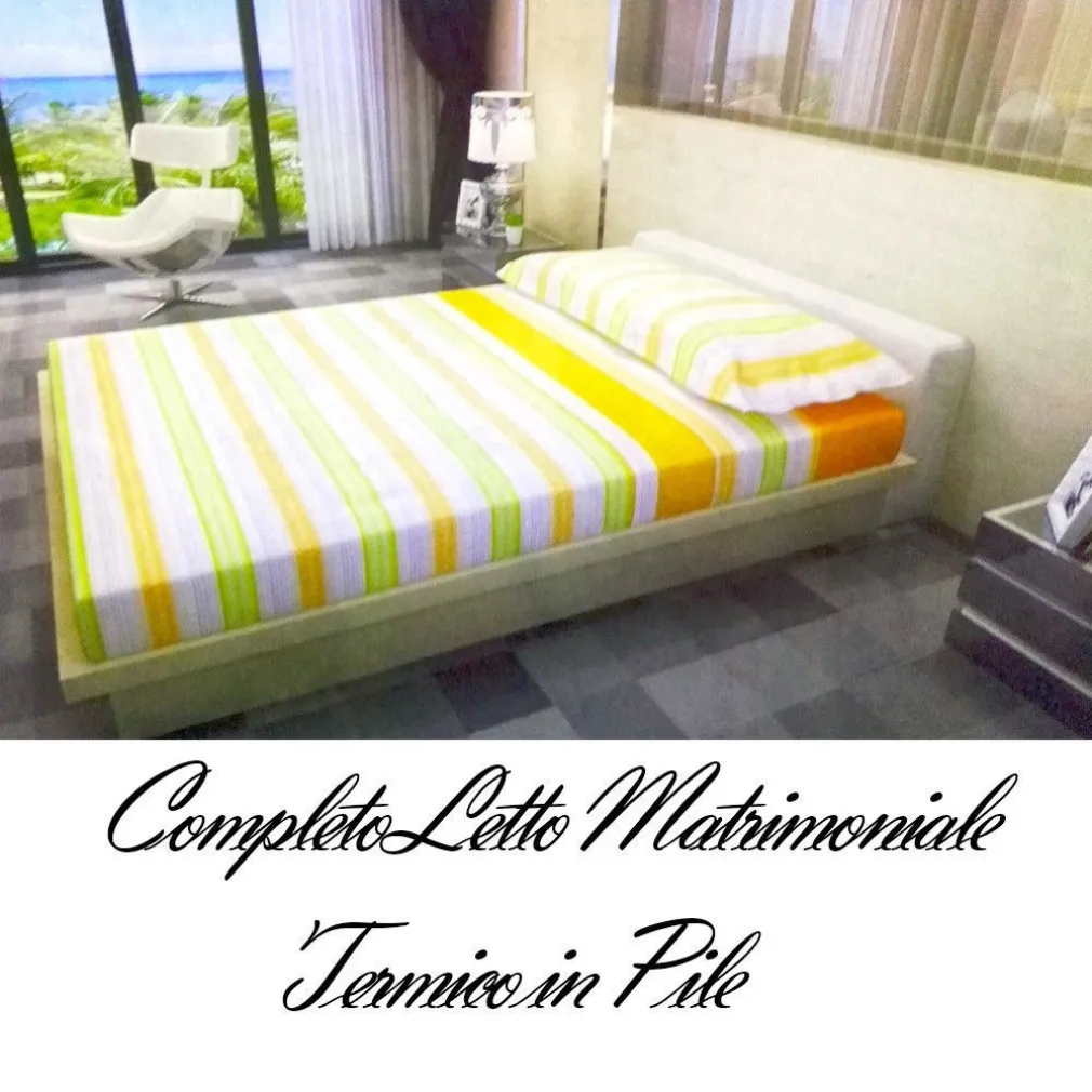 COMPLETO DA LETTO IN PILE LENZUOLO SOPRA E SOTTO 2 COPRICUSCINO ARANCIONE VERDE