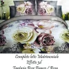 COMPLETO LETTO 3D LENZUOLA MATRIMONIALE SOTTO SOPRA COPRICUSCINI ROSE COLORATE
