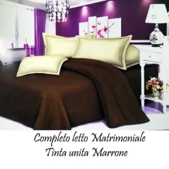 COMPLETO LETTO LENZUOLA MATRIMONIALE CON COPRI CUSCINI TINTA UNITA MARRONE