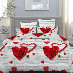 COMPLETO MATRIMONIALE CALDO LENZUOLO 250x290CM MAXI ANGOLI CUORI PETALI ROSA