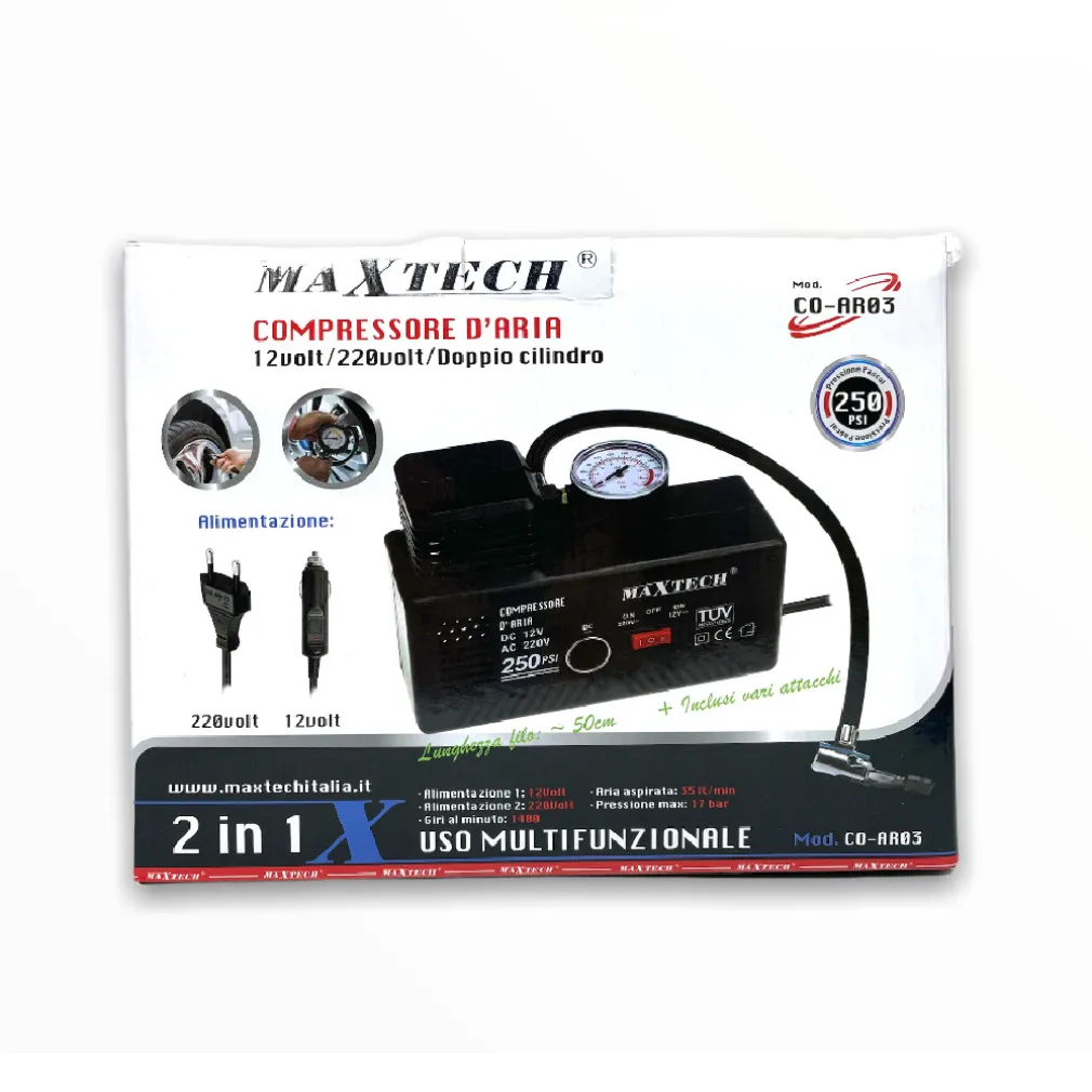 COMPRESSORE AD ARIA 35LT 12V/220V ADATTATORI INCLUSI MAX 17BAR CO-AR03 PORTATILE