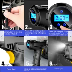 COMPRESSORE AD ARIA PER AUTO PORTATILE 12V PRESSIONE RUOTE CON DISPLAY LED 120W