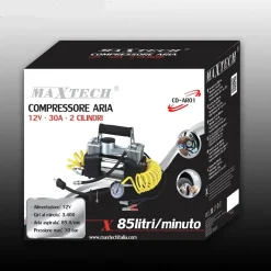 COMPRESSORE ARIA PORTATILE 85LT/MIN 12V SILENZIATO 30A 10BAR AUTO MOTO MAXTECH CO-AR01