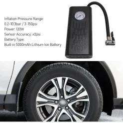 COMPRESSORE D'ARIA GONFIATORE ELETTRICO PORTATILE PER PNEUMATICI AUTO SENZA FILI MANOMETRO