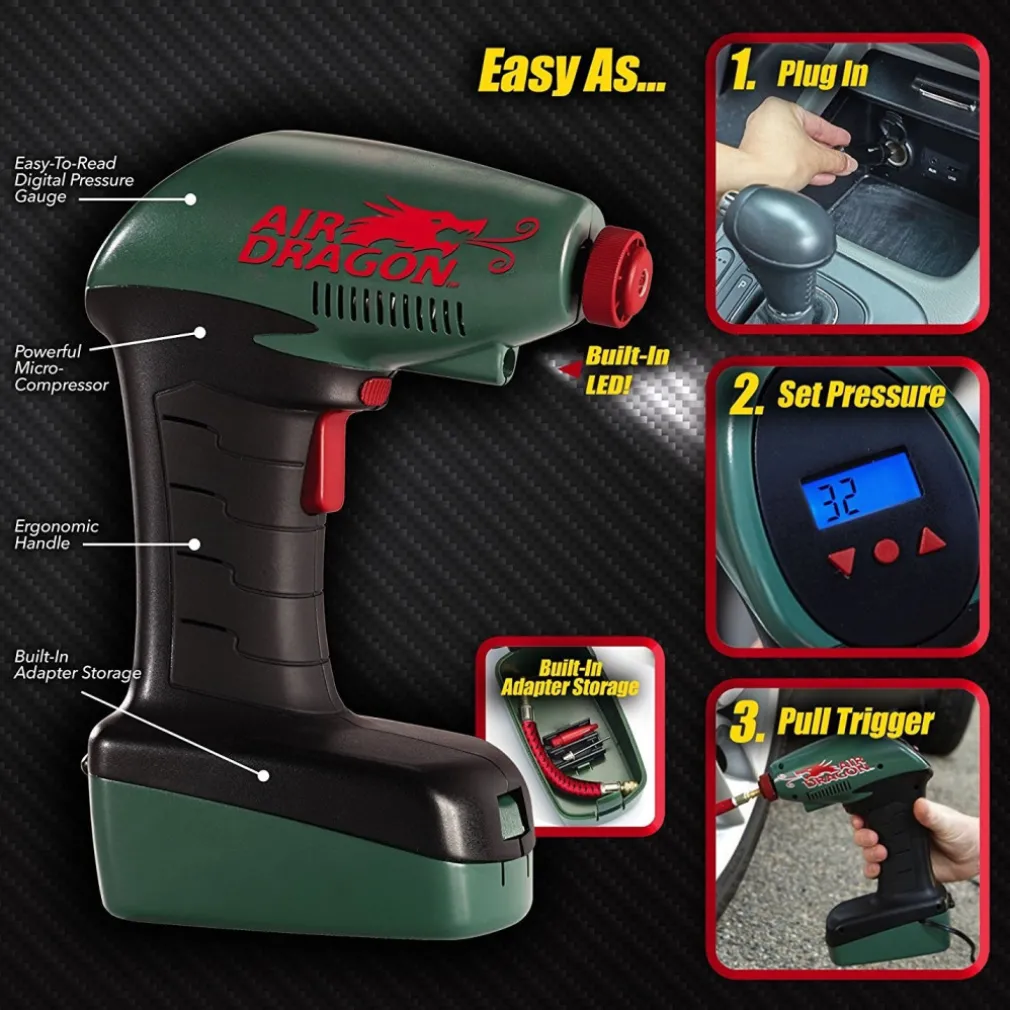 COMPRESSORE D'ARIA PORTATILE LUCE LED PRESA AUTO 12V CAVO 4,25MT MOTO CAMPEGGIO