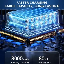 COMPRESSORE D'ARIA PORTATILE POMPA ELETTRICA WIRELESS 4IN1 8000MAH CON LUCE EMERGENZA AUTO