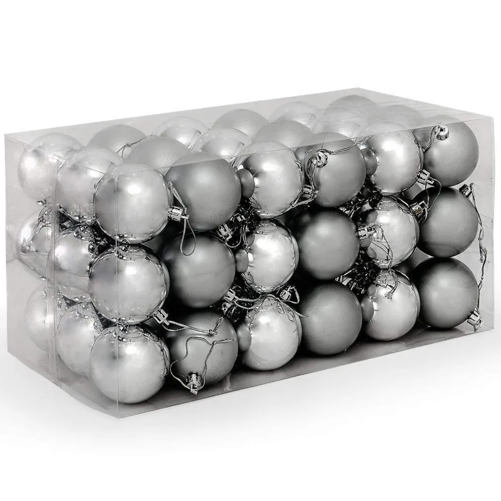 CONFEZIONE 54 PALLINE DI NATALE COLORE SILVER 6 CM ADDOBBO NATALIZIO