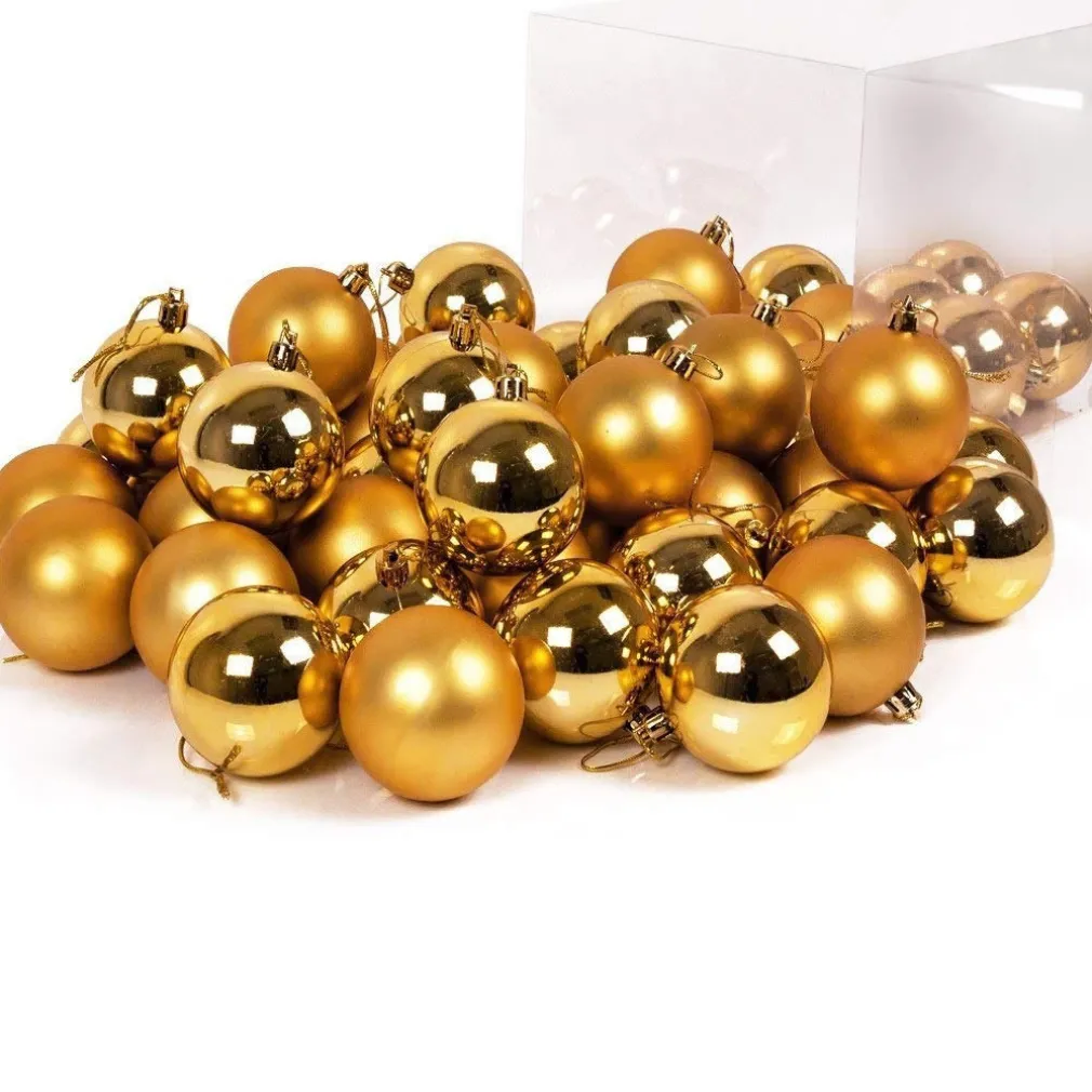 CONFEZIONE 54 PALLINE DI NATALE COLORE ORO GOLD 6 CM ADDOBBO NATALIZIO