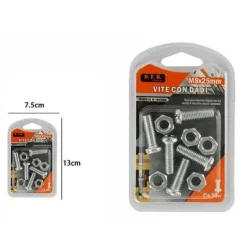 CONFEZIONE 5 VITI VITE CON DADI M8 X 25 MM ACCESSORI BRICOLAGE MINUTERIA
