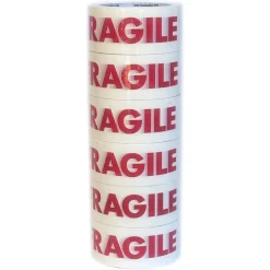 CONFEZIONE DA 6 ROTOLI NASTRO ADESIVO PER IMBALLAGGI SCRITTA FRAGILE 66MT X 48MM