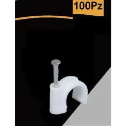 CONFEZIONE DA 100PZ FERMACAVO FERMA CAVI DA Ø 7 MM COLORE BIANCO CON CHIODO FM-7