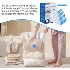 CONFEZIONE 20PZ SACCHETTI SOTTOVUOTO PER VESTITI RIUTILIZZABILI SALVASPAZIO CON POMPA