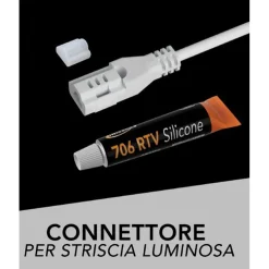 CONNETTORE SPINA PER STRISCE LUMINOSE A LED 24V CON TUBETTO SILICONE 10ML COB SP-ES24V