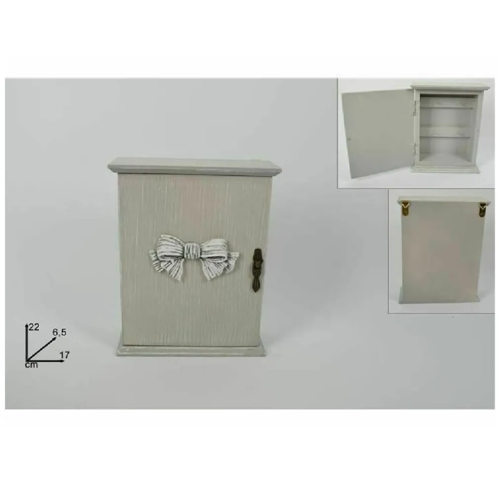 CONTENITORE BOX CASSETTA PORTA CHIAVI PORTACHIAVI IN LEGNO CON FIOCCO 17X22X6.5CM