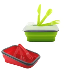 CONTENITORE CIBO PIEGHEVOLE SILICONE SCATOLA PORTA PRANZO POSATE LAVORO
