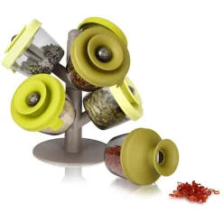 CONTENITORE PORTA SPEZIE ORGANIZER 6 BARATTOLI POP UP SPICE RACK ALBERO VITA
