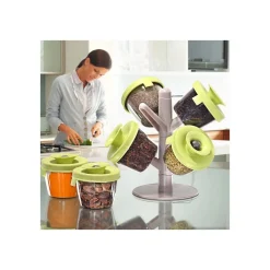 CONTENITORE PORTA SPEZIE ORGANIZER 6 BARATTOLI POP UP SPICE RACK ALBERO VITA