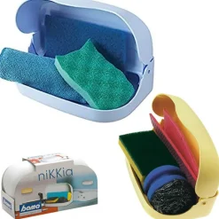 CONTENITORE PORTA SPUGNA GUANTI PER CUCINA BAGNO COLORI MISTI FISSAGGIO ADESIVO