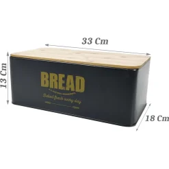 CONTENITORE PORTAPANE VINTAGE NERO COPERCHIO TAGLIERE IN LEGNO LATTA ALIMENTI