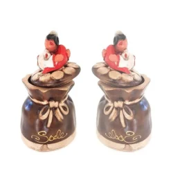 CONTENITORE SALE ELEMENTO DECORATIVO CASA PULCINELLA PORTAFORTUNA TERRACOTTA