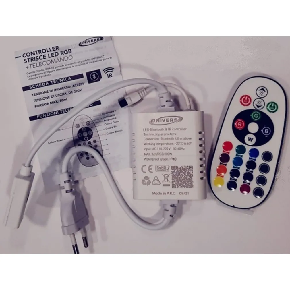 CONTROLLER TRASFORMATORE PER STRISCE LED RGB A 220V BLUETOOTH + TELECOMANDO S-RGB-220V-B
