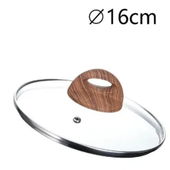 COPERCHIO IN VETRO TEMPERATO PER PENTOLA PADELLA RICAMBIO Ø16 A 32CM POMELLO EFFETTO LEGNO
